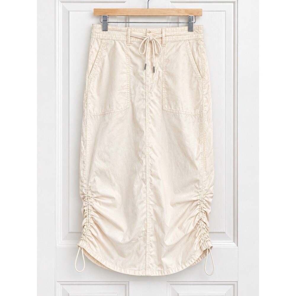 American Eagle Outfitters Beige Low Rise Maxi Skirt Stretch Drawstring Pockets 0
